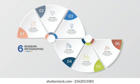 Basic circle infographic template with 6 steps, process or options, process chart, Used for process diagram, presentations, workflow layout, flow chart, infograph. Vector eps10 illustration.