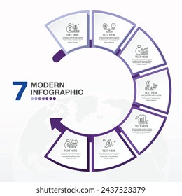 Basic circle infographic template with 7 steps, process or options, process chart, Used for process diagram, presentations, workflow layout, flow chart, infograph. Vector eps10 illustration.