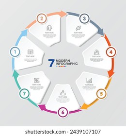 Basic circle infographic template with 7 steps, process or options, process chart, Used for process diagram, presentations, workflow layout, flow chart, infograph. Vector eps10 illustration.