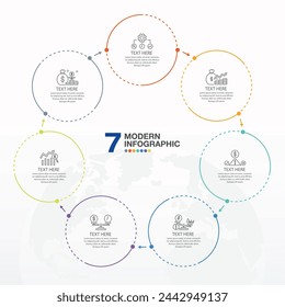 Basic circle infographic template with 7 steps, process or options, process chart, Used for process diagram, presentations, workflow layout, flow chart, infograph. Vector eps10 illustration.