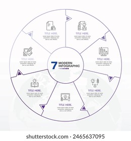 Basic circle infographic template with 7 steps, process or options, process chart, Used for process diagram, presentations, workflow layout, flow chart, infograph. Vector eps10 illustration.