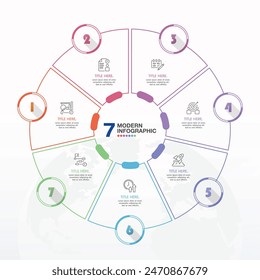 Basis Kreis Infografik Vorlage mit 7 Stufen, Prozess oder Optionen, Prozessdiagramm, Verwendet für Prozessdiagramm, Präsentationen, Workflow Layout, Flussdiagramm, Infograph. Vektorgrafik EPS10 Abbildung.