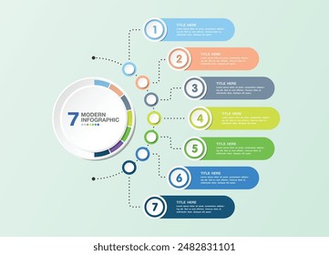 Basic circle infographic template with 7 steps, process or options, process chart, Used for process diagram, presentations, workflow layout, flow chart, infograph. Vector eps10 illustration.