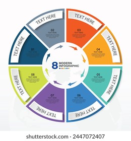 Basic circle infographic template with 8 steps, process or options, process chart, Used for process diagram, presentations, workflow layout, flow chart, infograph. Vector eps10 illustration.