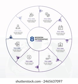 Basic circle infographic template with 8 steps, process or options, process chart, Used for process diagram, presentations, workflow layout, flow chart, infograph. Vector eps10 illustration.