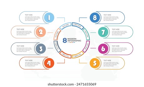 Plantilla infográfica Básica circular con 8 pasos, proceso u opciones, diagrama de proceso, utilizada para diagrama de proceso, presentaciones, diseño de flujo de trabajo, diagrama de flujo, infografía. ilustración del Vector eps10.