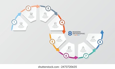 Basis Kreis Infografik Vorlage mit 8 Stufen, Prozess oder Optionen, Prozessdiagramm, Verwendet für Prozessdiagramm, Präsentationen, Workflow Layout, Flussdiagramm, Infograph. Vektorgrafik EPS10 Abbildung.