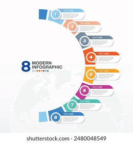 Basic circle infographic template with 8 steps, process or options, process chart, Used for process diagram, presentations, workflow layout, flow chart, infograph. Vector eps10 illustration.