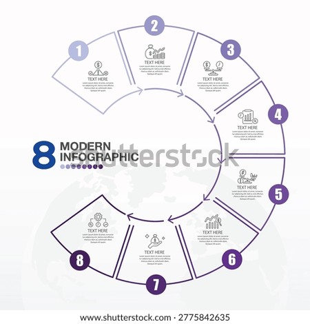 Basic circle infographic template with 8 steps, process or options, process chart, Used for process diagram, presentations, workflow layout, flow chart, infograph. Vector eps10 illustration.