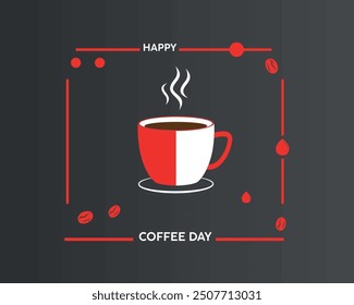 Basic coffee cup red and white combination art, rectangular style vector art illustration.
