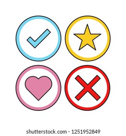 basic color line icon set. Editable Stroke. simple design symbol. star,love,accept, wrong symbol.
