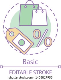 Basic concept icon. Discounts and bonuses subscription tariff idea thin line illustration. Seasonal sale. Special low price. Online store shopping. Vector isolated outline drawing. Editable stroke