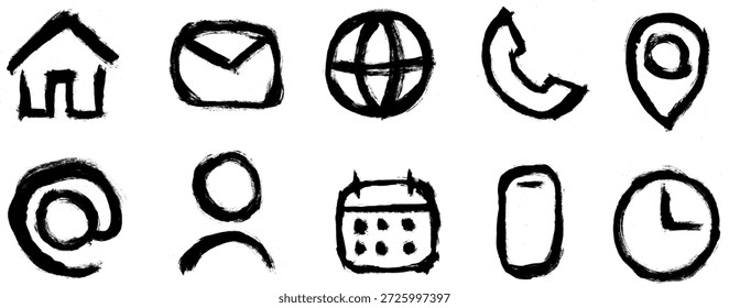 Basic Contact Icons Grunge Brush Stroke Drawing Vector Set