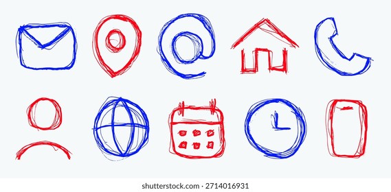 Basic Contact Icons Pencil Drawings Vector Set