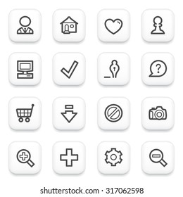 Basic contour icons on white buttons.