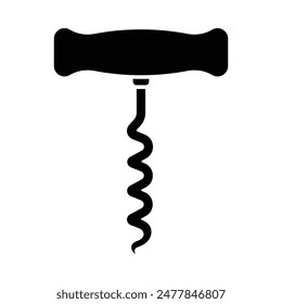 Basic corkscrew vector icon. Wine bottle opener black silhouette. Web site page and mobile app design. Wine shop house logo symbol