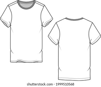 Basic Crew Neck T-shirt Template Flat Sketches Design Vector