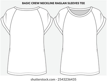 BASIC CREW NECKLINE TEE WITH SHORT RAGLAN SLEEVES DETAIL DESIGNED FOR YOUNG WOMEN AND WOMEN IN VECTOR FILE