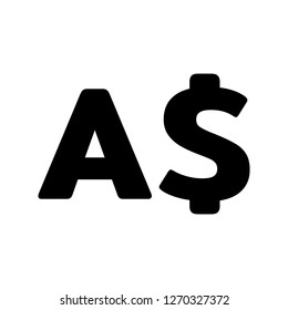 Basic Currency icon symbols sign : Australian Dollar AUD vector illustration in black and white.