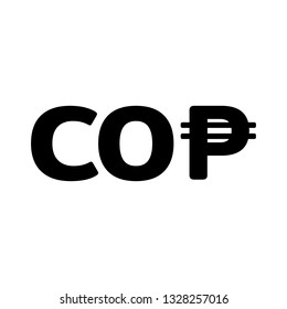 Basic Currency icon symbols sign : Colombia’s Colombian peso COP vector illustration in black and white.