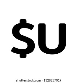 Basic Currency icon symbols sign : Uruguay’s Uruguayan peso UYU vector illustration in black and white.