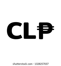 Basic Currency icon symbols sign : Chile’s Chilean peso CLP vector illustration in black and white.