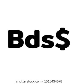 Basic Currency icon symbols sign : Barbados’s Barbadian, dollar Bds$ code BBD vector illustration in black and white.