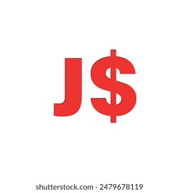 Signo del ícono de la moneda Básica: Ilustración vectorial JMD en blanco y negro con el código J$ de Jamaica.
