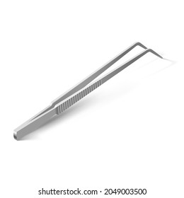 Basic Dental Instrument - Tweezers. Item of Medical Equipment for Teeth Dental Care. Dental Hygiene and Healthcare Concept on White Background