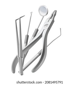 Basic Dentist Tools, and Instruments on White Backdrop