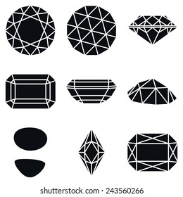Basic Diamond Gemstone Shapes Icons, Vector Illustration