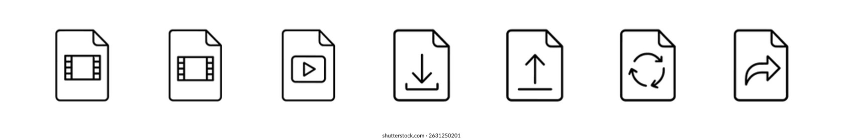 Basic document outline icon set - line, file and media symbols for digital use