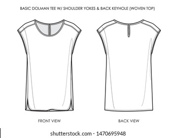 Basic Dolman Tee W/ Shoulder Yokes & Back Keyhole