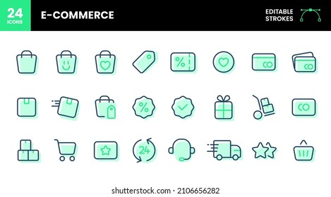 Basic e-commerce icon set. Smooth rounded shopping icons. 