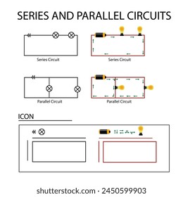 Basic electrical circuits and icons used in series and parallel circuits