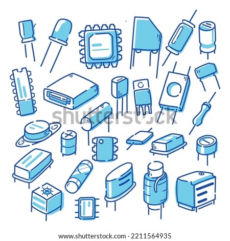 basic electrical components element start to leaning icon symbols blue drawing on white isolate simple 