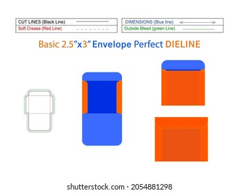 Basic envelope 2.5x3 inche dieline template and 3D envelope editable easily resizable