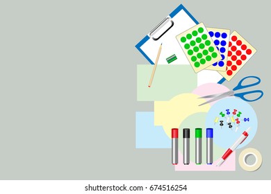 Basic equipment for moderation concept. Free place for your text is in the left side of the vector.