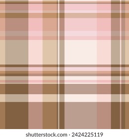 Basic fabric check plaid, yard textile texture pattern. Top tartan seamless vector background in orange and light color.