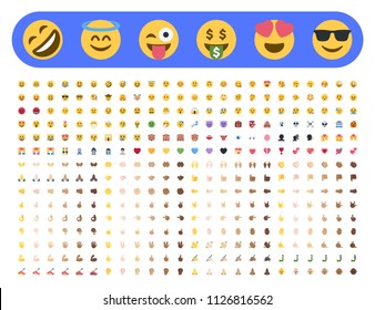 Basic Face And Hand Emojis, Emoticons, Emotions Flat Vector Illustration Symbols, Icons Big Set, Collection.