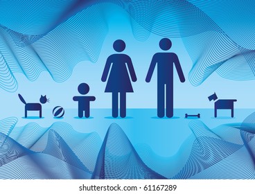 Basic family in blue - illustration