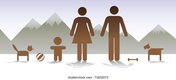 Basic family in brown - illustration