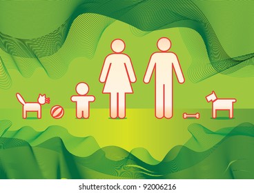 basic family on green background - illustration