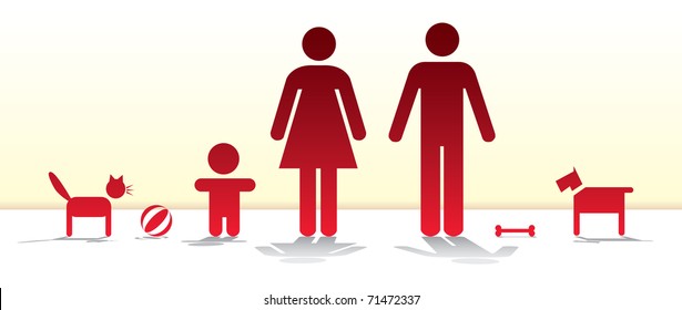 Basic family in red - illustration