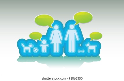 basic family with text bubbles - illustration