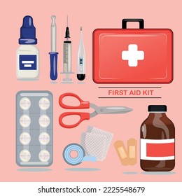 basic first aid kit design elements modern flat medical tools objects outline