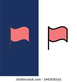 Basic, Flag, Ui  Icons. Flat and Line Filled Icon Set Vector Blue Background
