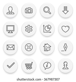 Basic flat contour icons on white buttons.