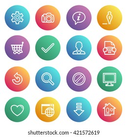 Basic flat contour icons on color stickers.