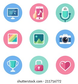 Basic Flat icon set for Web and Mobile Application. Computer equipment and life